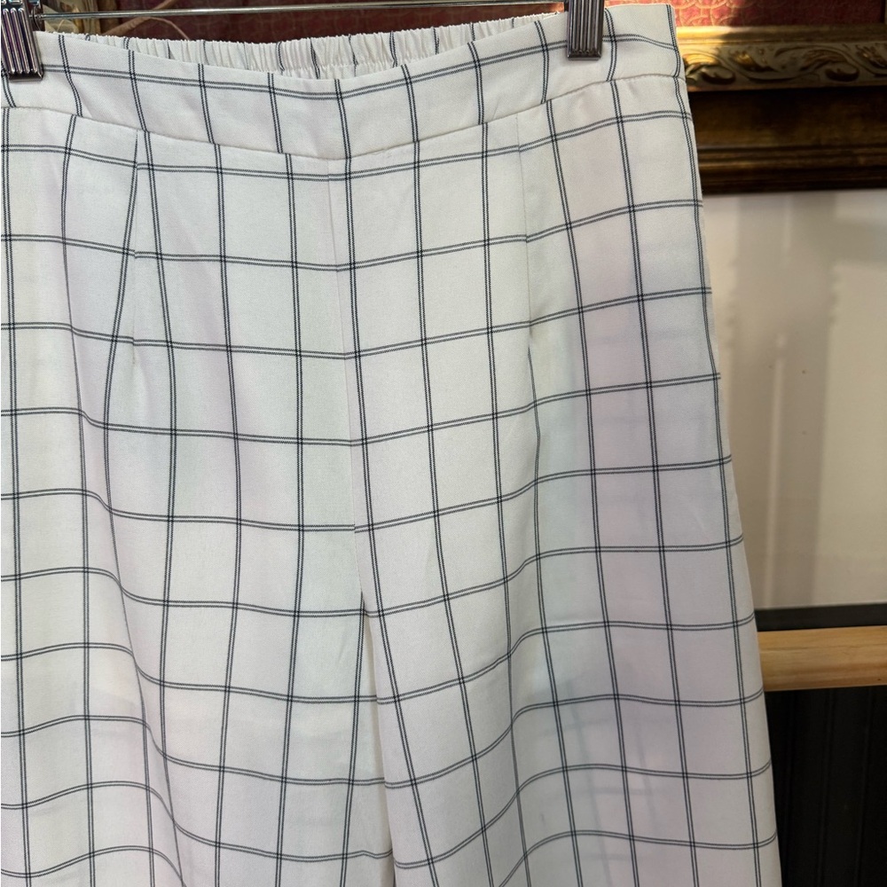 Skies Are Blue Windowpane Plaid Wide Leg Crop Pull On Pants Button Hem Sz S ๐๐ - Picture 3 of 8